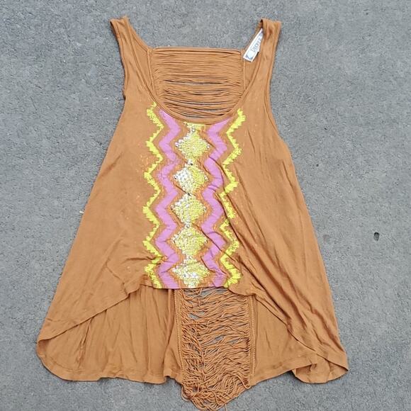 Decree shredded high low tank brown multicolor small - Picture 1 of 3